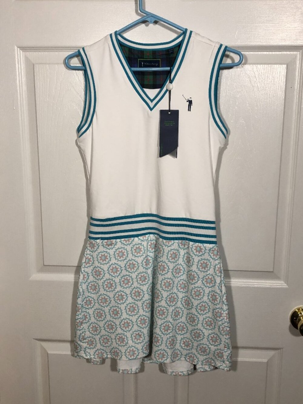 William Murray women golf dress, white with green teal trim, XS
